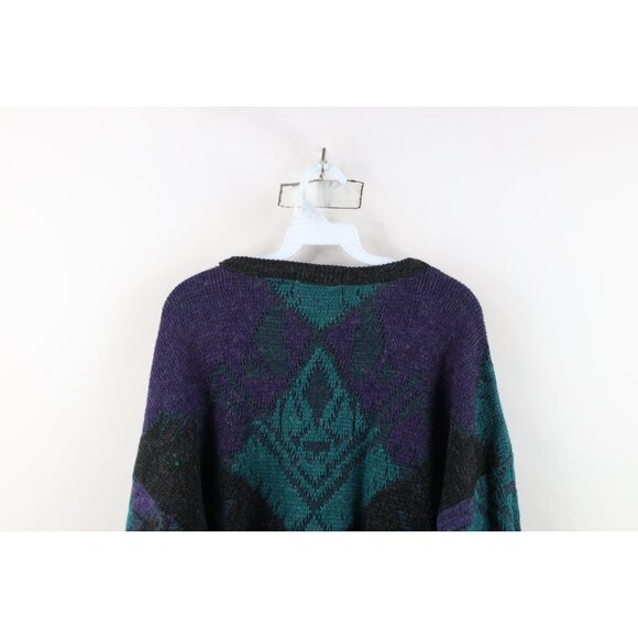 Vintage 90s Coogi Style Mens XL Ed Bassmaster Geometric Wool Blend Knit Sweater - Picture 12 of 13